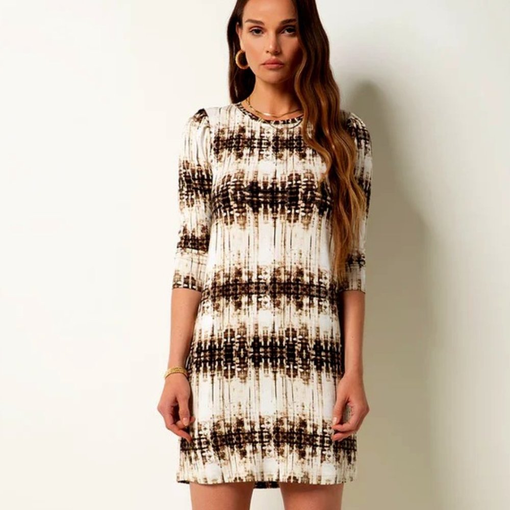 Tart Collections Shibori Stripe Shannon Mini Dress In Brown And Cream Size S NWT